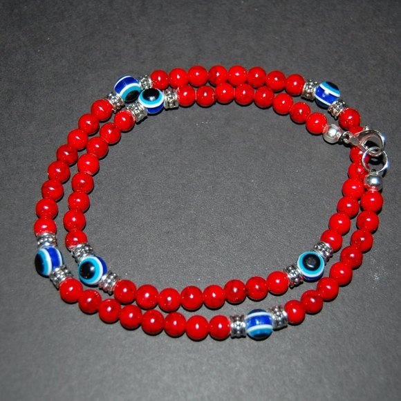 Red Howlite Necklace,Evil Eye Necklace,Red Necklace,Red Howlite 8mm Beads - Picture 3 of 4